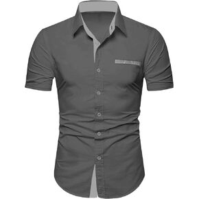 Ranberone Mens Casual Cotton Short Sleeve Dress Shirt Slim Fit Contrast Collar Button Down Shirts