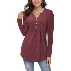 LAISHEN Women's Long Sleeve button Down Tunic Tops Henley V Neck Casual Swing Shirts Blouse in Kuwait