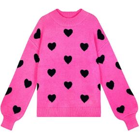 Cute Sweaters for Women Girls Lovely Heart Printed Loose Casual Oversized Sweaters Crewneck Long Sleeve Pullover Knit Top in Kuwait