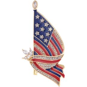 Alilang Golden Tone Clear Crystal Rhinestones Stripes Enamel 4th of July America USA Flag Patriotic Brooch Pin