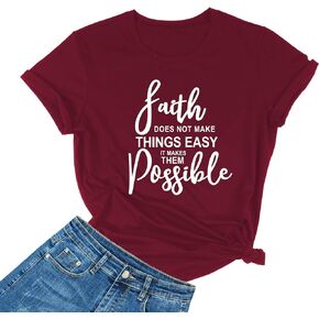 MIMOORN Women's O Neck Faith Letter Print T-Shirts Short Sleeve Graphic Tees Tops