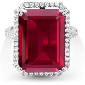 خاتم خطوبة من الفضة الإسترليني عيار 925 من Gem Stone King مصنوع من الياقوت الأحمر للنساء (1.50 قيراط، قطع الزمرد 18 × 13 مم، متوفر بمقاس 5، 6، 7، 8، 9) in Kuwait