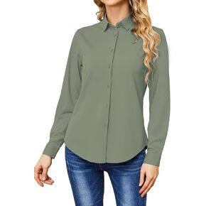 Wrinkle Free Button Down Shirts for Women Charm Slim-Fit Short/Long Sleeve Formal Solid Dress Shirt Blouses Tops