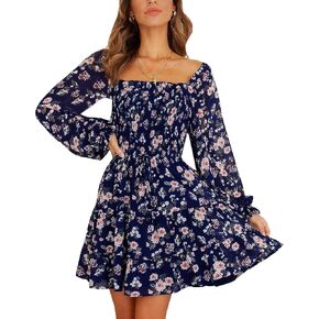 فستان Deerose نسائي من الشيفون المزين بالزهور وأكمام طويلة فساتين صيفية واسعة in Kuwait