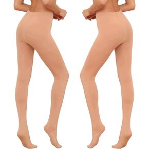 HA WA Fleece Lined Tights for Women, 2 Pairs Opaque Warm Tights with Control Top Pantyhose
