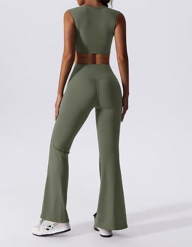 ABOCIW Workout Sets for Women 2 Piece High Waist Flared Leggings Slit Hem V Neck Sports Bra Gym Yoga Outfits in Saudi Arabia