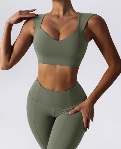 ABOCIW Workout Sets for Women 2 Piece High Waist Flared Leggings Slit Hem V Neck Sports Bra Gym Yoga Outfits in Saudi Arabia
