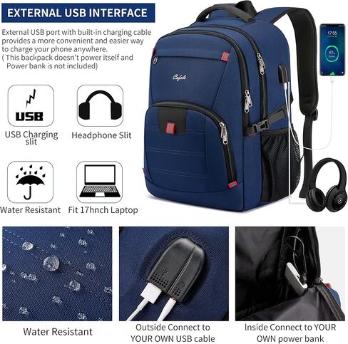 CAFELE Backpack,Waterproof Large 17in Laptop Backpack for Trip School Work Bookbag Computer Rucksack with USB Charging Port,Water Resistant Sturdy Backpack for Men Women,Grey in Kuwait