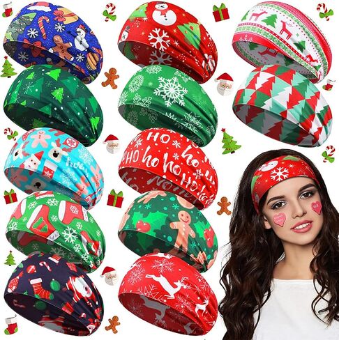 MTLEE 12 PCS Christmas Stretchy Headbands for Women Christmas Hair Accessories Non Slip Head Wrap for Women Girls Xmas Party (Stylish Pattern) in Saudi Arabia