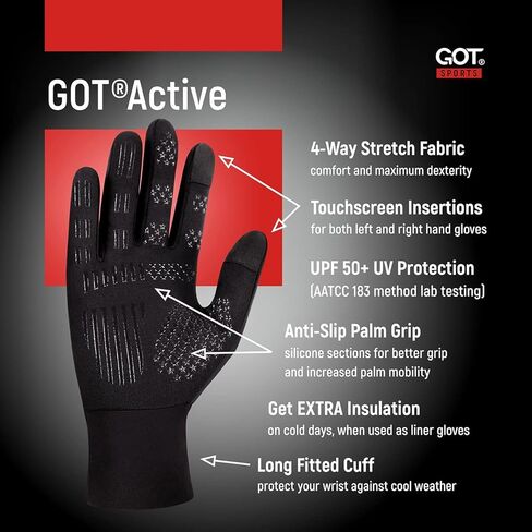 قفازات الجري الرياضية للرجال والنساء من GOT - شاشة تعمل باللمس، مضادة للانزلاق، قفازات شتوية ببطانة رفيعة - ركوب الدراجات في الطقس البارد، القيادة in Kuwait