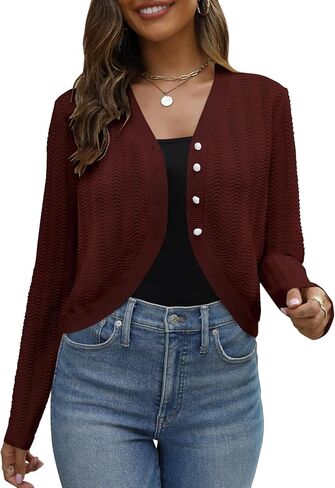 AFVETUT Women Long Sleeve Cropped Cardigan Sweater Button Down Bolero Shrugs for Women in Kuwait