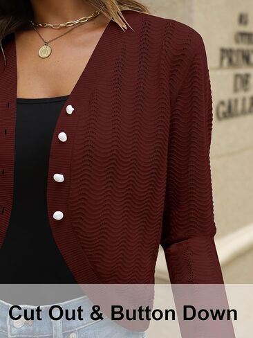 AFVETUT Women Long Sleeve Cropped Cardigan Sweater Button Down Bolero Shrugs for Women in Kuwait