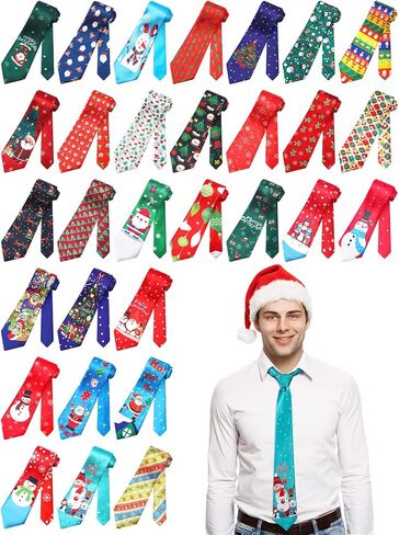 Toulite 30 Pcs Christmas Ties Xmas Novelty Printed Festival Funny Tie Holiday Santa Snowman Christmas Neckties for Men Boys Costume Vacation Party in Saudi Arabia