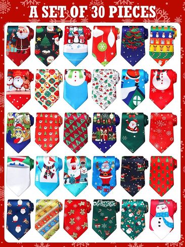 Toulite 30 Pcs Christmas Ties Xmas Novelty Printed Festival Funny Tie Holiday Santa Snowman Christmas Neckties for Men Boys Costume Vacation Party in Saudi Arabia