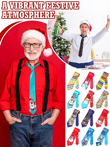 Toulite 30 Pcs Christmas Ties Xmas Novelty Printed Festival Funny Tie Holiday Santa Snowman Christmas Neckties for Men Boys Costume Vacation Party in Saudi Arabia