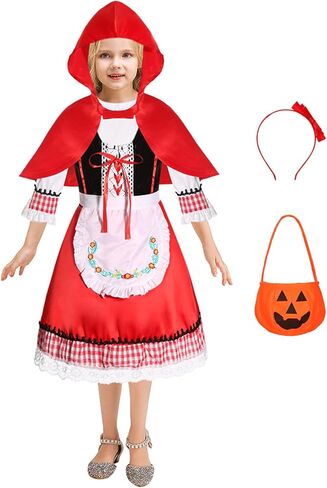 زي الرداء الأحمر الصغير للفتيات والأطفال في الهالوين ذو الذيل الخيالي لشخصية القصص القصيرة فستان تنكري بعباءة بقلنسوة من 3 إلى 13 سنة in Kuwait