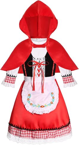 زي الرداء الأحمر الصغير للفتيات والأطفال في الهالوين ذو الذيل الخيالي لشخصية القصص القصيرة فستان تنكري بعباءة بقلنسوة من 3 إلى 13 سنة in Kuwait