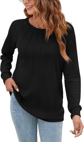 YSYOKOW Women Long Sleeve Shirts Casual Tops Dressy Blouses Fashion Pleated Tunic in Kuwait