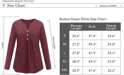 LAISHEN Women's Long Sleeve button Down Tunic Tops Henley V Neck Casual Swing Shirts Blouse in Kuwait