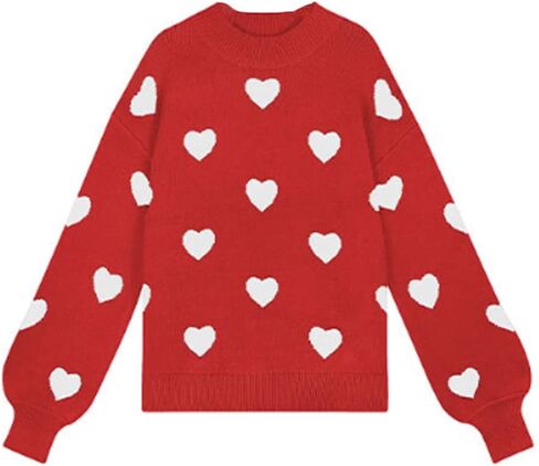 سترات لطيفة للنساء والفتيات، سترات فضفاضة كاجوال كبيرة الحجم مطبوعة على شكل قلب جميل بياقة دائرية وأكمام طويلة، بلوفر منسوج in Kuwait