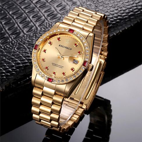 Reginald Unisex Watch Hands Sapphire Full Gold Stainless Steel Quartz Dial Watches in Kuwait