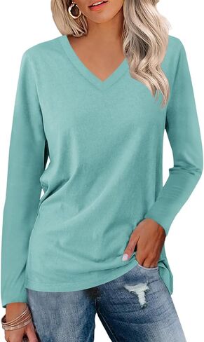 ORANDESIGNE Women's Long Sleeve Color Block Tunics Tops V Neck Casual Cute Shirts Fall Loose Fit Blouses Tees in Saudi Arabia