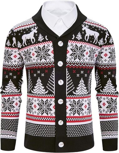Cozople قبيحة عيد الميلاد سترة الرجال الرنة سترة سترة عيد الميلاد شال طوق سترة مشغولة من الصوف معطف in Kuwait