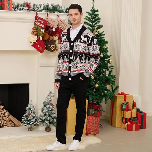 Cozople قبيحة عيد الميلاد سترة الرجال الرنة سترة سترة عيد الميلاد شال طوق سترة مشغولة من الصوف معطف in Kuwait