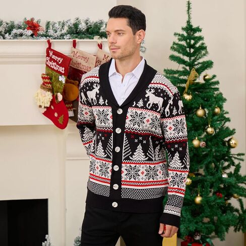 Cozople قبيحة عيد الميلاد سترة الرجال الرنة سترة سترة عيد الميلاد شال طوق سترة مشغولة من الصوف معطف in Kuwait