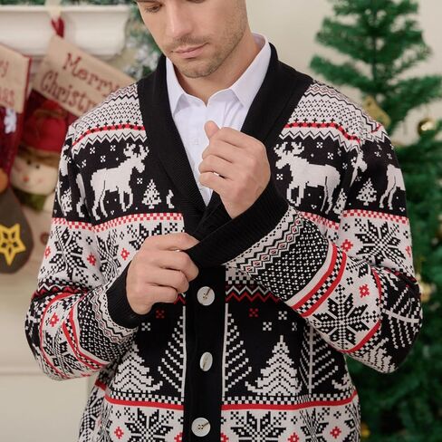Cozople قبيحة عيد الميلاد سترة الرجال الرنة سترة سترة عيد الميلاد شال طوق سترة مشغولة من الصوف معطف in Kuwait