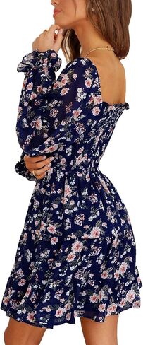 فستان Deerose نسائي من الشيفون المزين بالزهور وأكمام طويلة فساتين صيفية واسعة in Kuwait