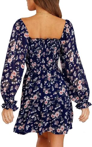 فستان Deerose نسائي من الشيفون المزين بالزهور وأكمام طويلة فساتين صيفية واسعة in Kuwait