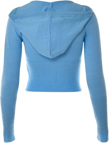 Aonoapll Women Knitted Zip Up Crop Hoodies Ribbed Knit Long Sleeve Hoodie Jacket Y2k Drawstring Knit Sweatshirt in Kuwait