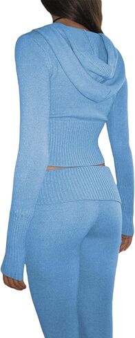 Aonoapll Women Knitted Zip Up Crop Hoodies Ribbed Knit Long Sleeve Hoodie Jacket Y2k Drawstring Knit Sweatshirt in Kuwait