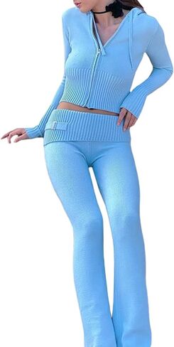 Aonoapll Women Knitted Zip Up Crop Hoodies Ribbed Knit Long Sleeve Hoodie Jacket Y2k Drawstring Knit Sweatshirt in Kuwait