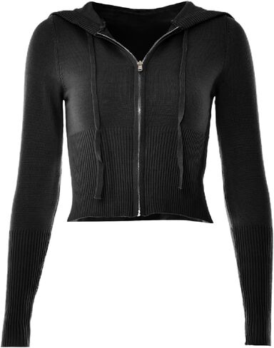 Aonoapll Women Knitted Zip Up Crop Hoodies Ribbed Knit Long Sleeve Hoodie Jacket Y2k Drawstring Knit Sweatshirt in Kuwait