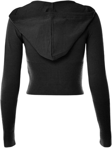 Aonoapll Women Knitted Zip Up Crop Hoodies Ribbed Knit Long Sleeve Hoodie Jacket Y2k Drawstring Knit Sweatshirt in Kuwait