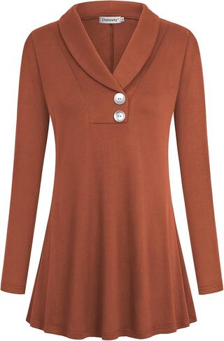 Ouncuty Women Fall Long Sleeve Tops Shawl Neck Button Down Dressy Blouses Shirts in Kuwait