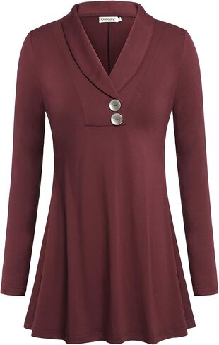 Ouncuty Women Fall Long Sleeve Tops Shawl Neck Button Down Dressy Blouses Shirts in Kuwait