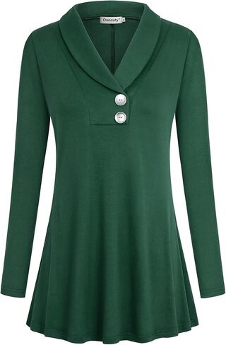 Ouncuty Women Fall Long Sleeve Tops Shawl Neck Button Down Dressy Blouses Shirts in Kuwait