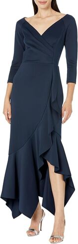 Xscape Long Sleeve V Front Ruffle Scuba Midnight 12 in Saudi Arabia