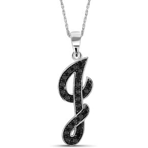 JEWELEXCESS 1/4 Carat Black Diamond Initial Letter Pendant Necklace for Women | .925 Sterling Silver A to Z Alphabet Monogram Necklaces for Girls, Cursive Script, Personalized Jewelry Gift for Her in Kuwait