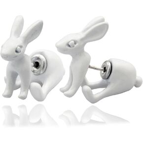 RechicGu 1Pair 3D March Hare Rabbit Earrings Ear Studs Easter Bunny Bohemian Fairytale Wonderland Fake Ear Taper Plug Women Girls in Saudi Arabia