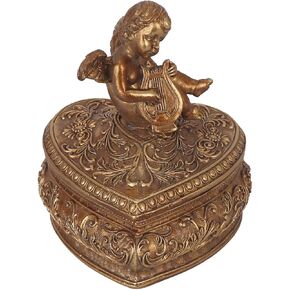 S-MANTIS Vintage Mini Box Antique Trinket Organizer Storage,Hand Painted Ornate Cute Round, Rings Earrings Box With Stereoscopic Embossed Cherub Figurine And Decorated Lid Gift (Antique Gold-Mini) in Kuwait