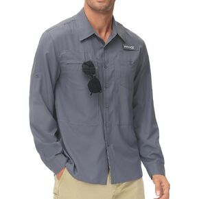 Men's UPF 50+ Sun Protection Fishing Shirts Long Sleeve Lightweight Hiking Travel Work Button Down Shirt Zipper Pocket in Kuwait