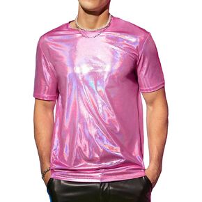 تي شيرت COZYEASE رجالي معدني بأكمام قصيرة ورقبة دائرية، قمصان ديسكو ترتر، قمصان للحفلات والنوادي الليلية in Kuwait