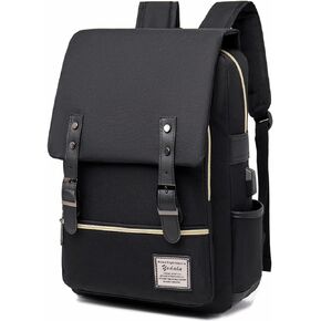 Vintage Laptop Backpack with USB Charging Port for Women & Men, College BookBag Computer Bag for Traveling Work, Slim Casual Daypack Fits 15.6Inch Laptop in Green