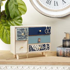 Deco 79 Wood Leaf 5 Drawer Jewelry Box, 13" x 5" x 10", Blue in Saudi Arabia