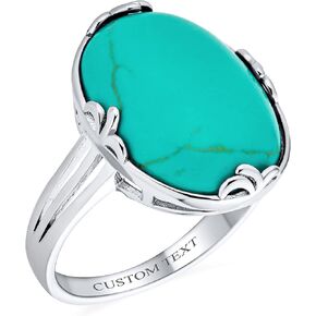 Personalize Western Boho Vintage Style Fleur Dis Lis Large Gemstone Filigree Oval Armor Full Finger Statement Blue Turquoise Green Jade Ring For Women .925 Sterling Silver Oxidized Customizable in Kuwait