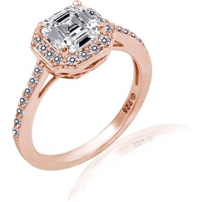 Amazon Collection Sterling Silver Infinite Elements Cubic Zirconia Asscher Center Halo Ring in Kuwait